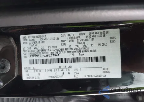 2018 Ford F-150 Xlt from USA, damaged, VIN 1FTEW1EP9JFC77941